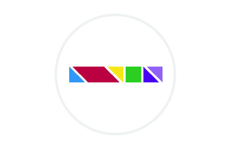 Icon: Vier farbige Quadrate mit diagonalen Streifen in Blau, Rot, Gelb und Grün